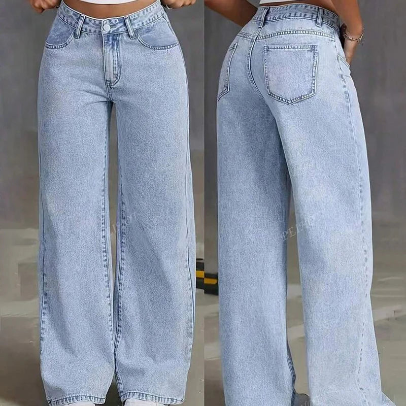 Women'S Straight Leg Jeans High Waisted Casual Wide Leg Pants