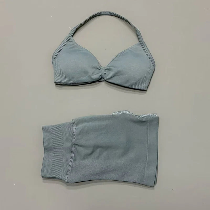 2PCS HISTELLO Sports Seamless Yoga Set Push Up Women Bra Scrunch Butt Lift Leggings Ultra Soft Comfort Yoga Workout Wear