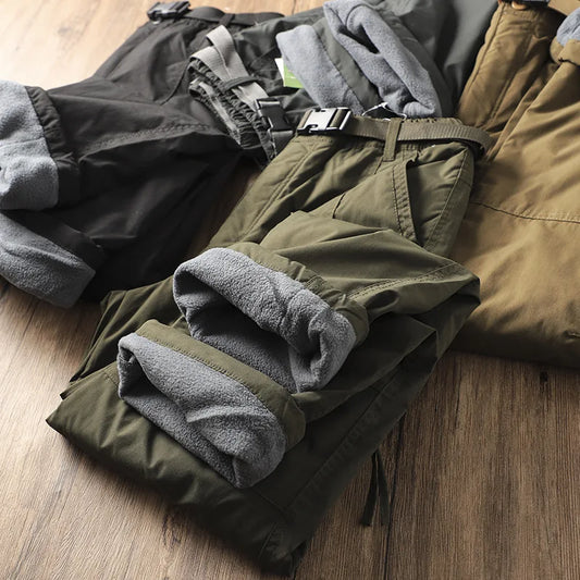 Outdoor Workwear Pants Men's Loose Fleece Lined Thick Soft Hiking Mountain Climbing Windproof Waterproof Jacket Pants