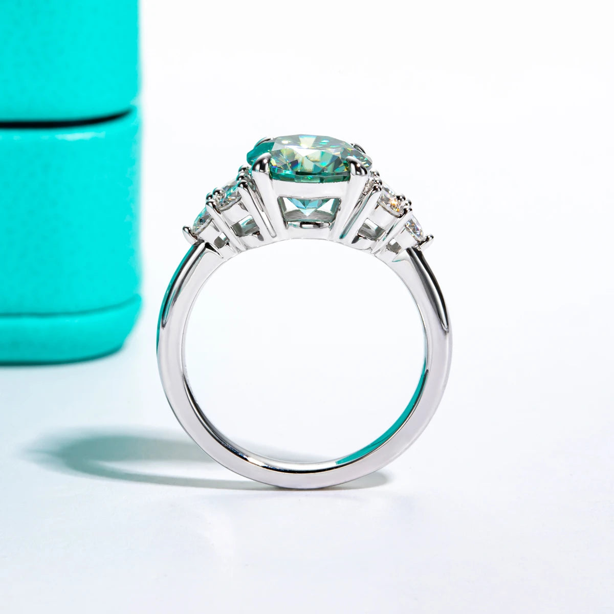 3ct Round Cut Blue Green Color Moissanite Engagement Ring 18K Gold Plated Silver Luxury Wedding Ring Jewelry Wholesale