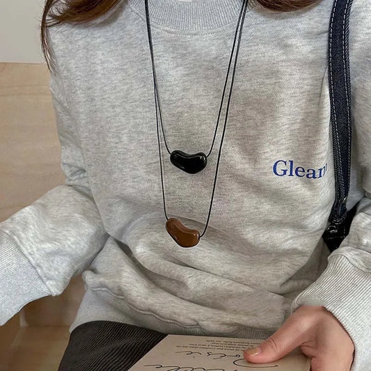 Luxury Irregular Red Enamel Heart Pendant Necklaces for Women Fashion Adjustable Black Rope Sweater Chain Necklaces Jewelry 