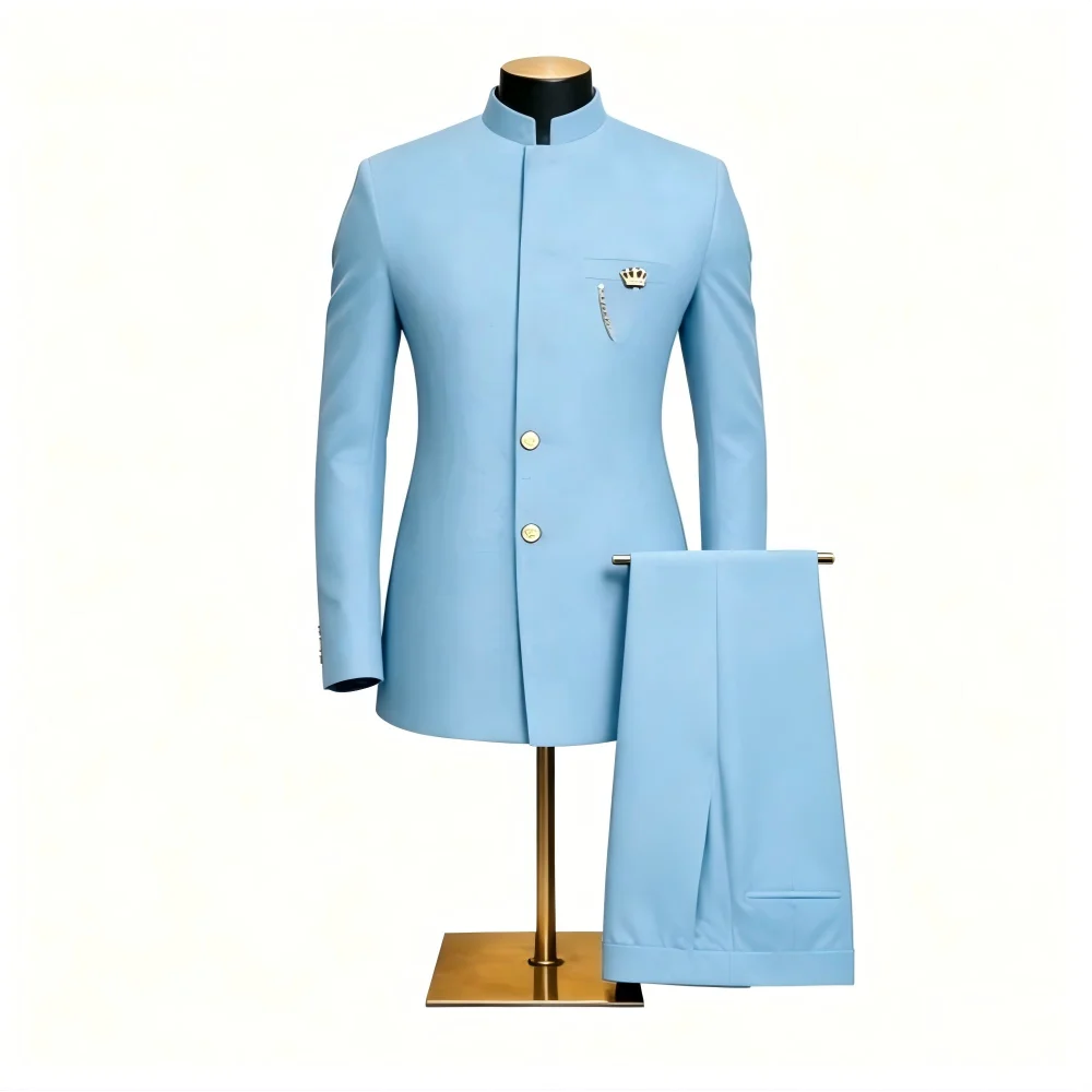 Men's 2-Piece Suit Casual Business Solid Color Turn-Down Collar Single Button Blazer Pants Ensemble Moda Masculina