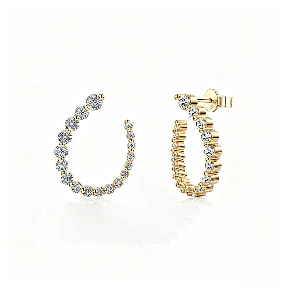 Round Cut Moissanite Half Hoops Earrings for Women 925 Sterling Silver U-Style Size Gradient Diamond Stud Earring Fine Jewelry
