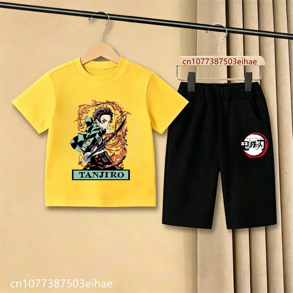 Demon Slayer Ghost Blade Art Print Kids T-Shirt Casual Shorts Manga Anime Style Boys Girls Summer Daily Casual Two Piece Outfit