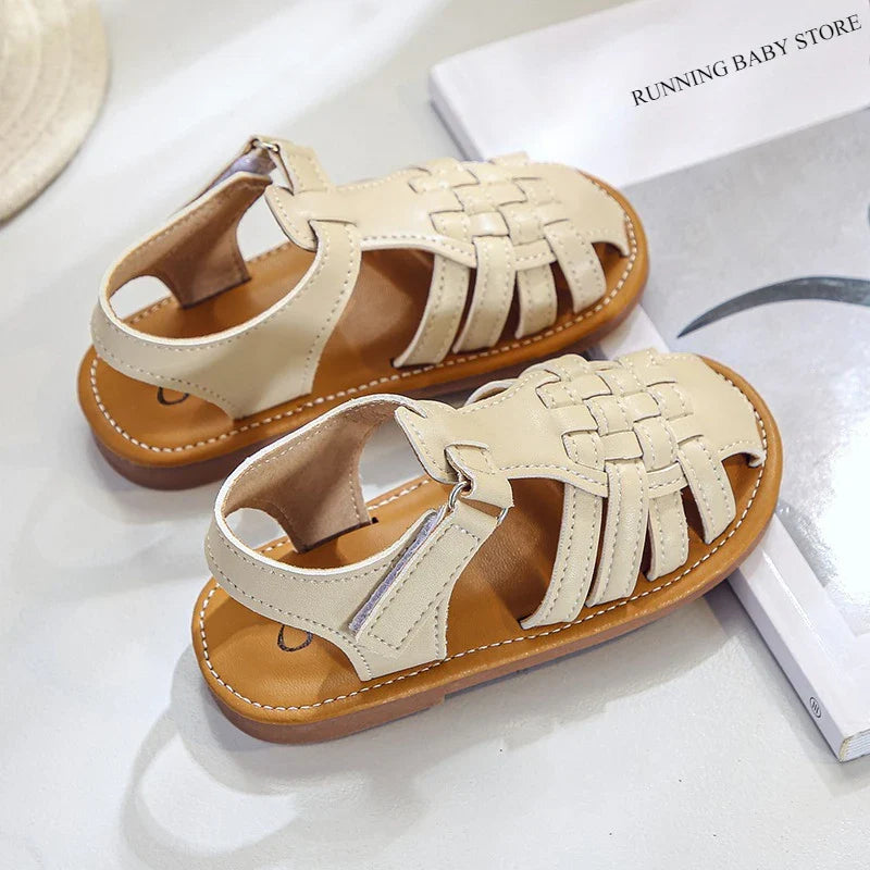 Toddler Sandals for Boys Cut outs Leather Shoes 2026 Summer Brand New Gladiator Sandals Weave Baby Boy Beach Shoes Flats H05096