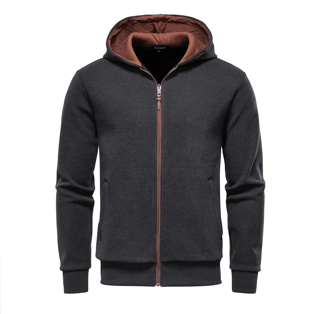 Y2K Zip Up Hoodie Men Solid Color Winter Warm Retro Streetwear Minimalist Design Sportswear Zipper Hooded Sweatshirts