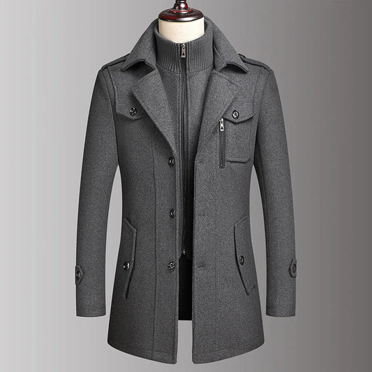 Men's Double Collar Wool Coat Fashion Handsome Autumn Winter Business Style High Quality Middle-aged Men's Fashion Woolen Coat