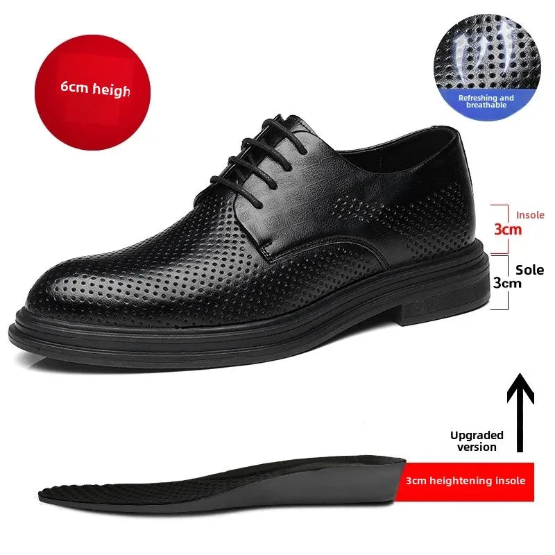 Men's Business Formal Shoes with Laces Hollow out Design 8cm Heightening Low Cut Casual Shoes Rubber Bottom Adult Size