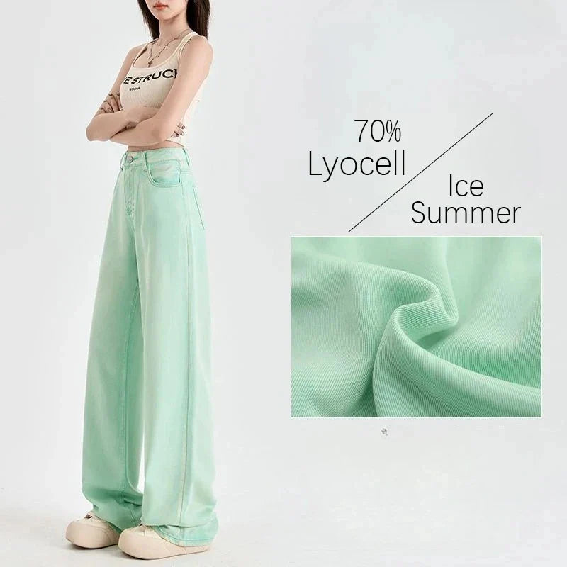 Korean Fashion Woman Ice Silk Wide-leg Jean