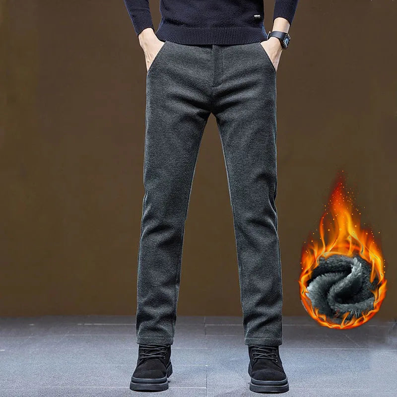 Men's Winter Velvet Casual Pants Thickened Warm Slim Fit Comfortable Solid Color Trousers Korean Fleece Fashion Outdoor Jogging