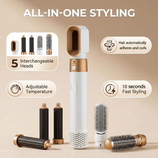 5-in-1 Hair Styling Kit Multi-Function Curling Iron Straightener Hot Air Brush Quick Styling Hair Care Beauty Tools