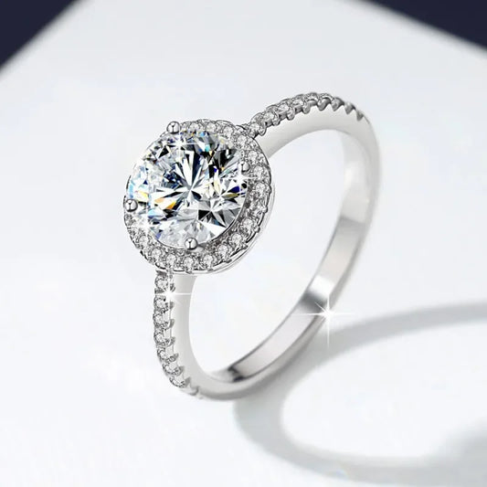 0.3-3CT D Color 100% Real Moissanite Rings for Women Round Sparkling Simulated Diamond Band S925 Sterling Silver Jewelry