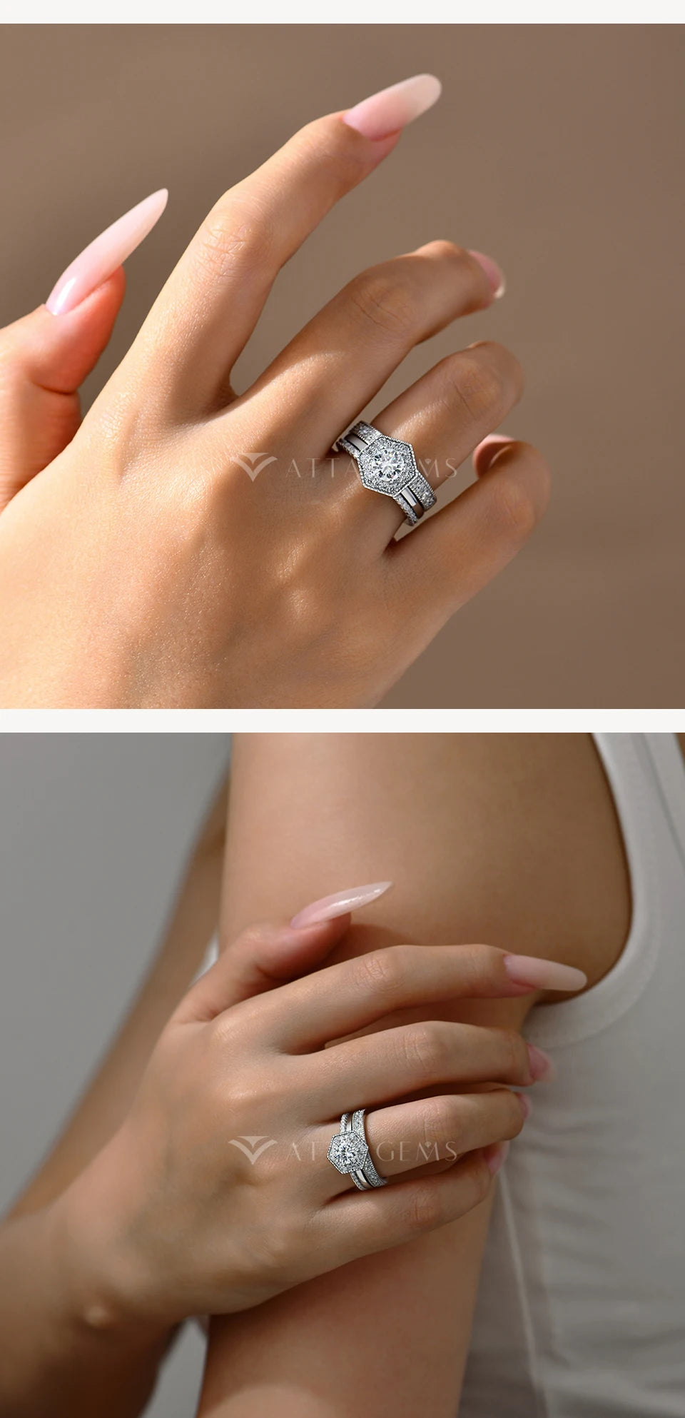 Original Round Cut 6mm Moissanite 3pc Rings Set 925Sterling Silver Luxury Engegament Wedding Women‘s Ring Fine Jewelry