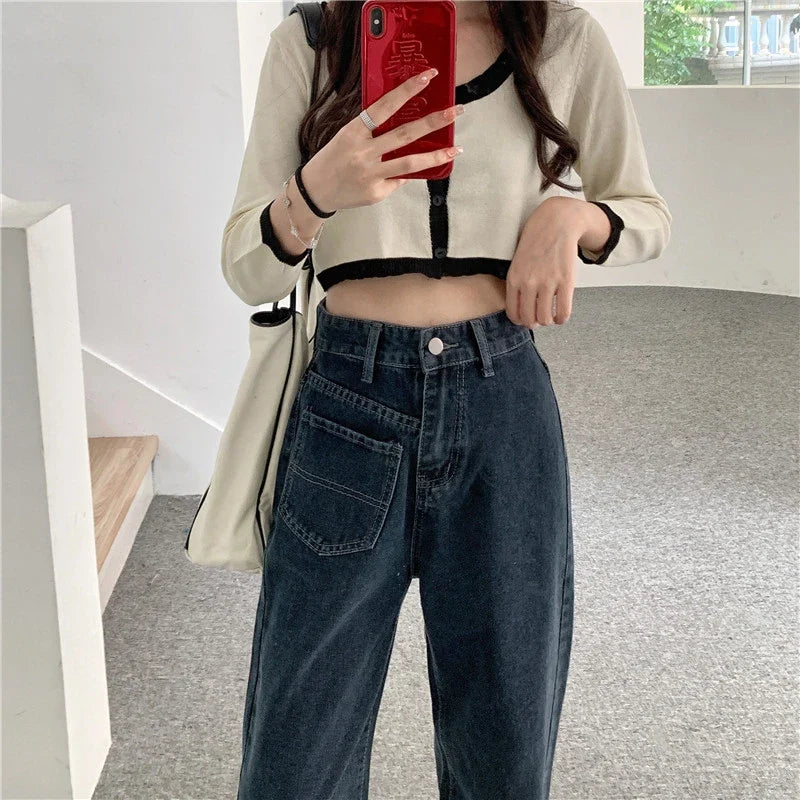 Calças Jeans Femininas Retas Vintage