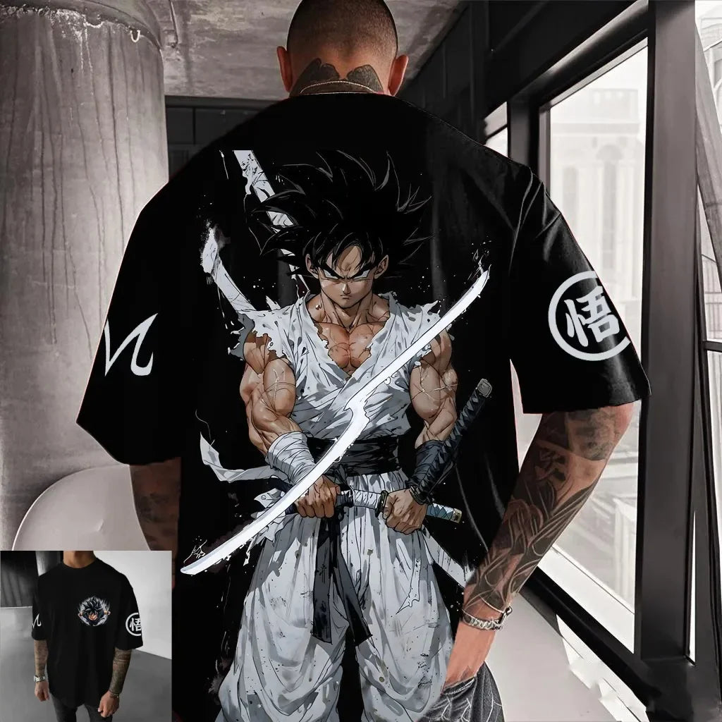 Oversized T-shirt High Quality 100% Cotton Samurai Goku Manga Print Unisex Retro Casual Adults Kids