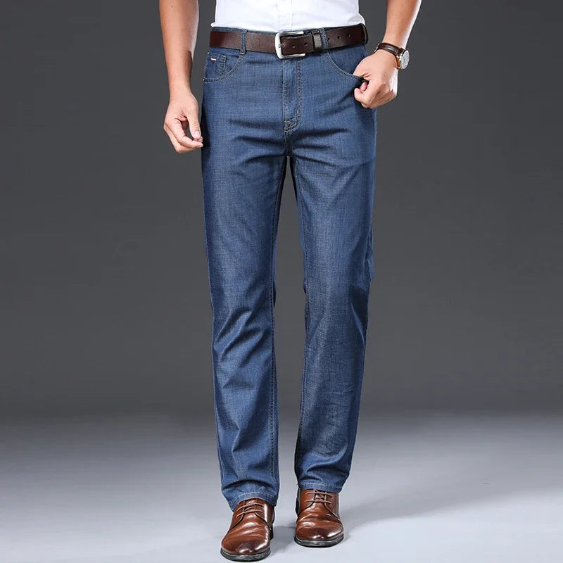 BROWON Brand 2025 Men Jeans Summer Thin Breathable Soft Mid Straight Regular Men's Jeans Trousers Vintage Mens Clothing