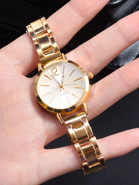 Fashion gold graduated compact women's quartz watch and LOVE bracelet set watch gift daily travel wear