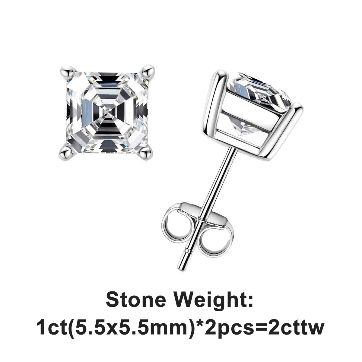 10K Gold Post 4/2/1ct Asscher Cut Moissanite Stud Earrings Anti-allergy Eearrings For Women Jewelry Wholesale