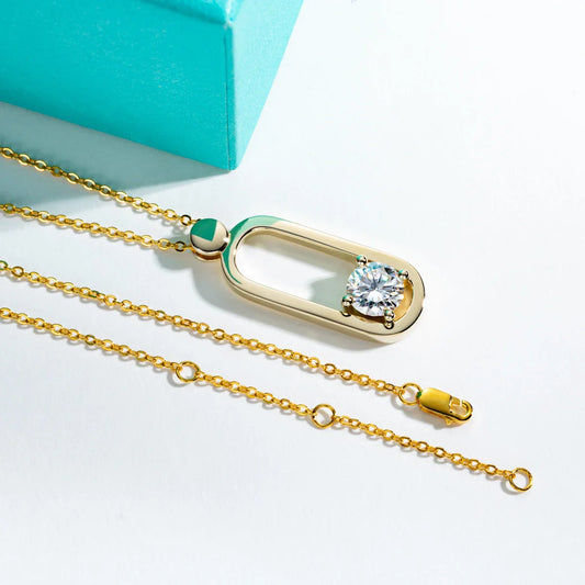 2ct D Color Moissanite Pin Necklace Yellow Gold Plated Moissanite Pin Earrings Wedding Jewelry Set Gifts For Women