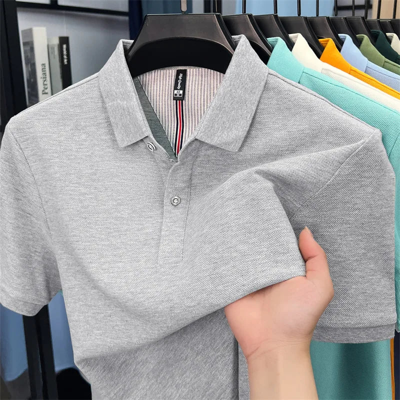100% pure cotton high-end short sleeve polo shirt men's summer fashion new breathable Korean business casual golf brand T-shirt