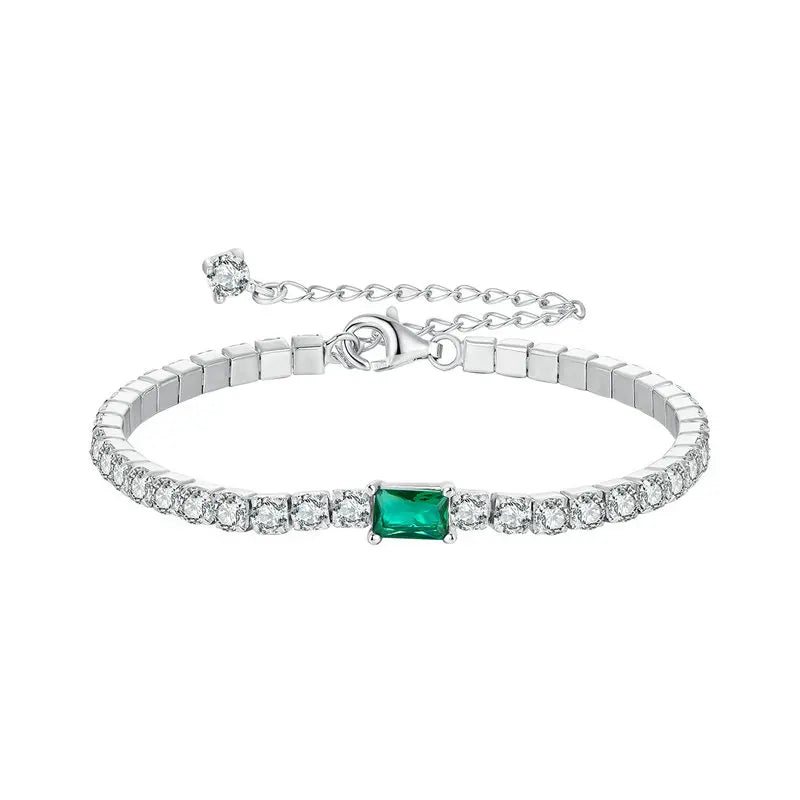 925 Sterling Silver Green Cubic Zirconia Tennis Bracelet Classic Adjustable Link Bracelet for Women Fine Jewelry BSB179