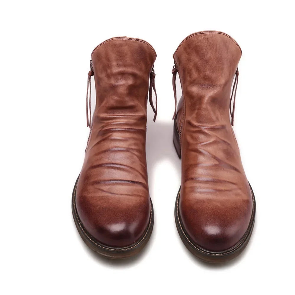 Men's Pu Boots Fashion Chelsea Men's Comfortable High Top Zipper Boots Non-slip Flat Men's Boots Cowboy