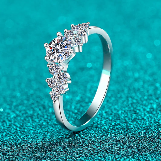 0.5ct 5mm Moissanite Ring for Women 925 Sterling Silver with White Gold Plated Lab Diamond Wedding Gemstone Bride Rings