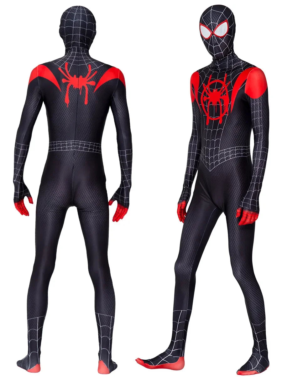 Spiderman Zentai Costume Anime Superhero Miles Morales Spider Man Cosplay Costume Bodysuit Halloween Costume for Kids Boy Adult