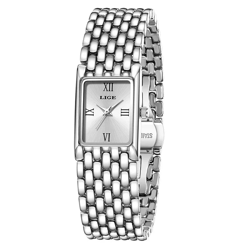 New Design Ladies Watch Fashion Quartz Wristwatch Silver Simple Square Women Watches Luxury Stainless Steel Folding Clock