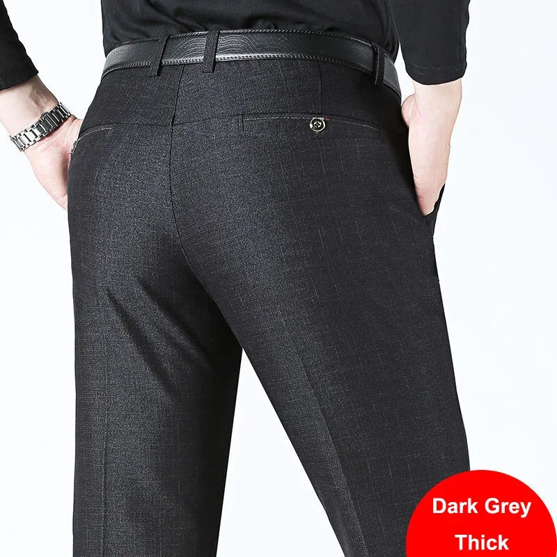 Autumn Summer New Men's Slim Business Pants Fashion Stretch Thicken Casual Trousers Brand Solid Pant Black Navy Plus Size GOZBKF