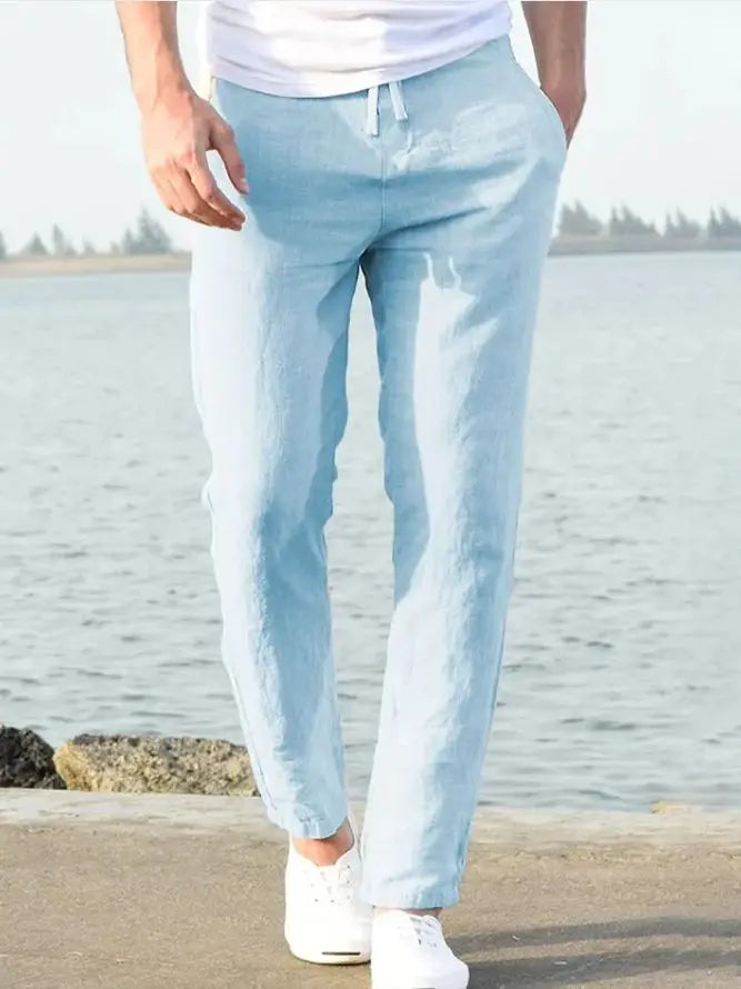 Men's Cotton Linen Pants Male Autumn New Breathable Solid Color Linen Trousers Fitness Streetwear S-5XL