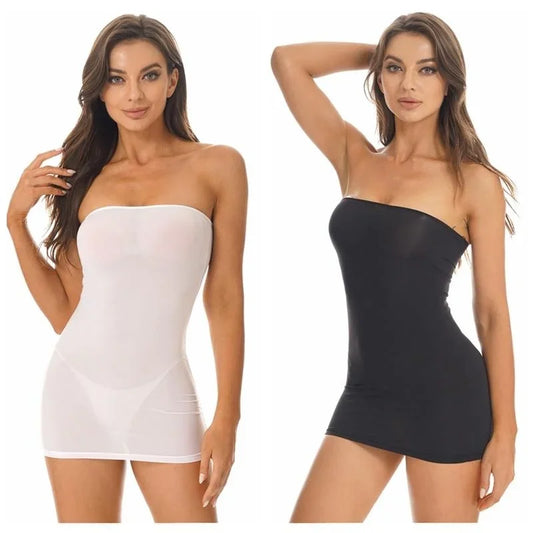 2026 NEW Womens One-piece Short Mini Dress Sexy Strapless See-through Bodycon Sleeveless Off Shoulder Dresses Club wear Summer