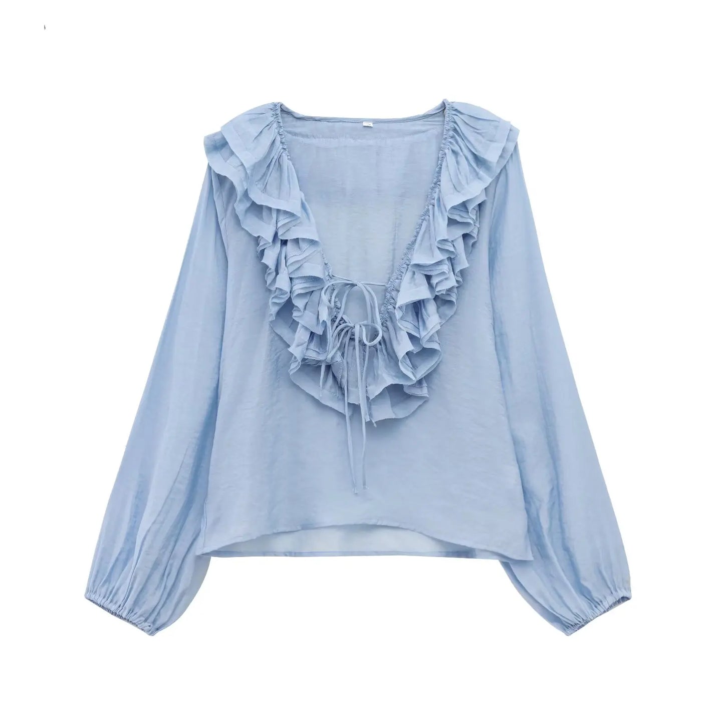 Women Fashion Long Sleeve V Neck Tierred Ruffles Loose Blouse Female Solid Color Casual Shirts Blusas Chic Tops LS6317