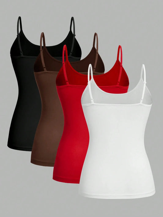 4 pcs Women Solid Color Camisoles Vest Women Tank Tops Female Summer Sexy Strap Basic Tops Sleeveless Camisole T-shirt
