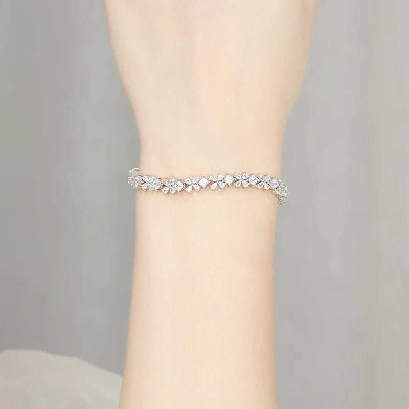 Original Clover Pear Cut Zircon Tennis Bracelet for Women Lady S925 Silver High Carbon Gemstone Link Bracelets Wholesale