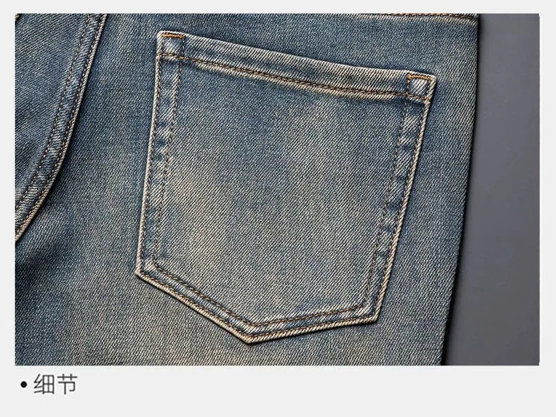 New Spring/Autumn Fashion Trendy Printed American Retro Straight Leg Jeans Men's Casual Sports High Quality Stretch Denim Pants