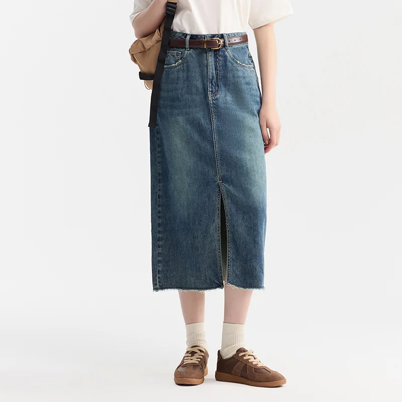 Women Denim Skirt Summer 2024 New Arrival With High Slit And Straight-Cut Design Skirts for Women