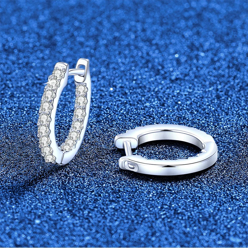 D Color Full Moissanite Hoop Earrings 925 Sterling Sliver with White Gold Plated Earring for Women Sparkling Fine Jewelry