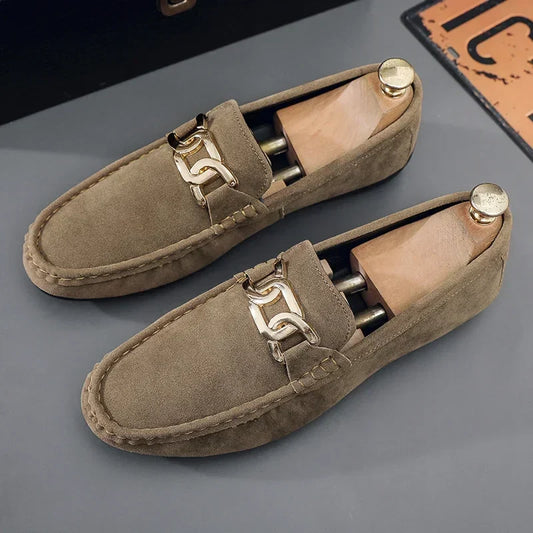 Sapatênis Masculino de Camurça, Confortável e Respirável, Sapatilhas Casuais Masculinas, Mocassim Slip-on de Marca de Luxo