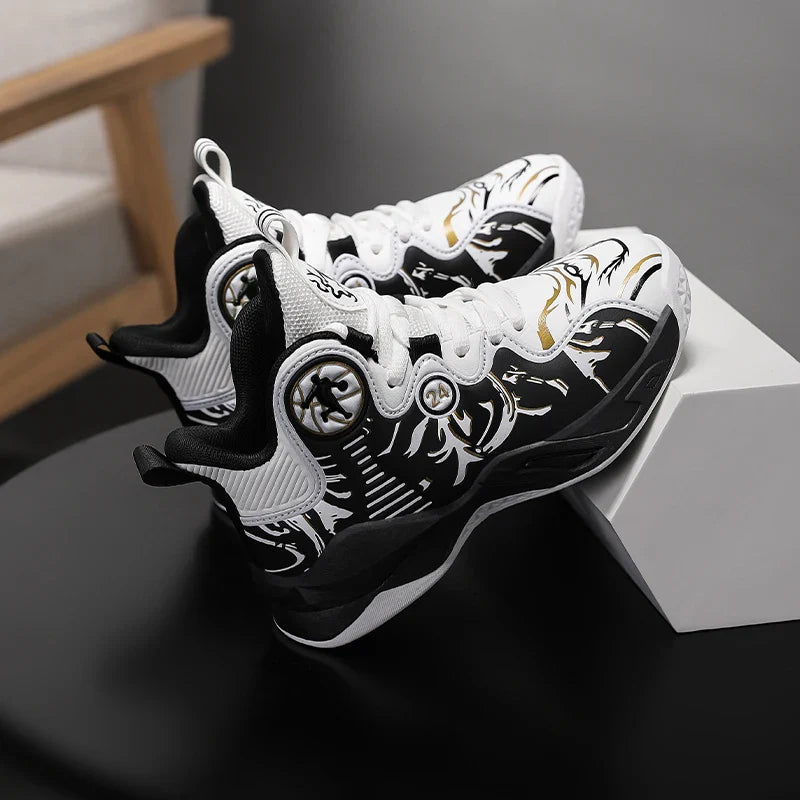 A pair of children's four-season high-top leather basketball shoes, wear-resistant and soft sneakers, sizes 31-37,YY-Y2876