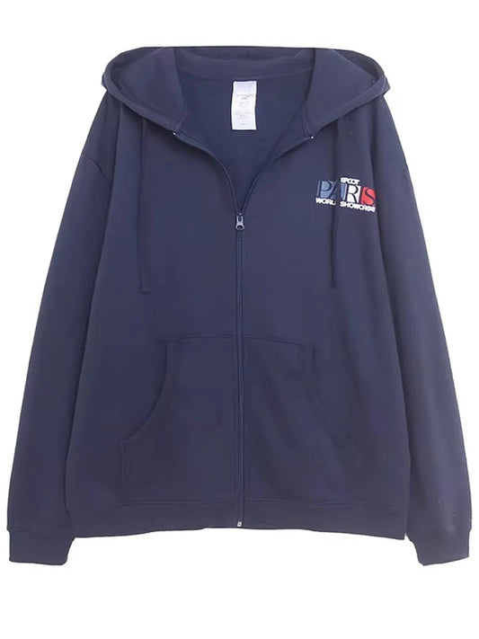 Mickey Mouse Paris Letter Cartoon Print Fleece Sweatshirt Fashion Unisex Women Pockets Hooded Zip Up Jumper Tops