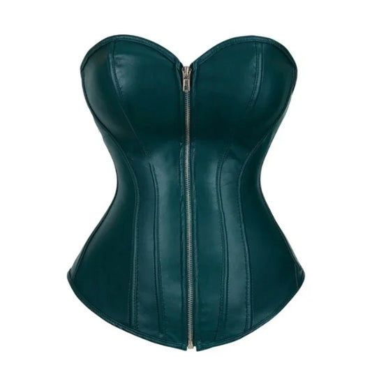 Women Faux Leather Corset Tops Gothic Overbust Lace Up Zipper Strapless Bustier Shaperwear Sexy Clubwear