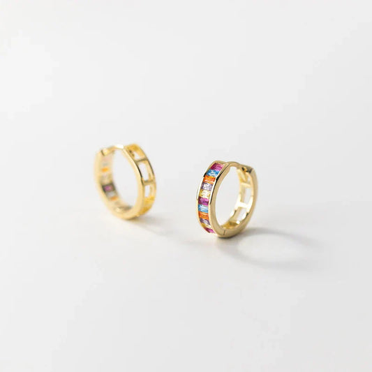 925 Sterling Silver Fashion European Colored Zircon Circle Huggies Hoop Earrings for Women Elegant Gold Wedding Jewelry