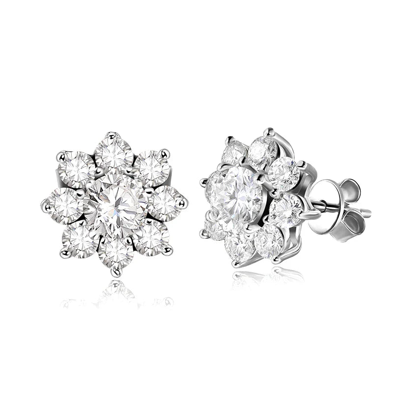 D VVS1 All Moissnaite Diamond Earring for Women 925 Sterling Sliver Plated 18k white gold Stud Ear Wedding Fine Jewelry