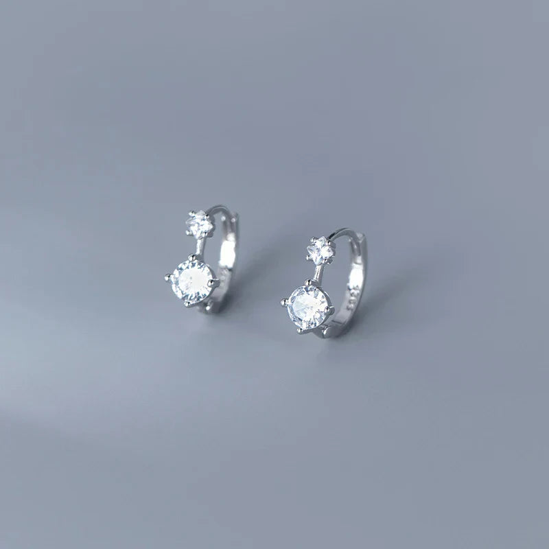 925 Sterling Silver Simple Shiny Black Zircon Statement Ear Buckle for Women Fashion Elegant Party Hoop Earrings Jewelry