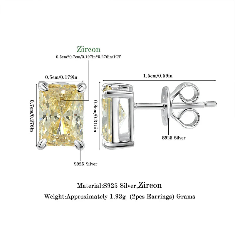 100% 925 Sterling Silver Sparkling 5*7mm Yellow Zircon High Carbon Diamond Stud Earrings For Women Party Fine Jewelry Gift