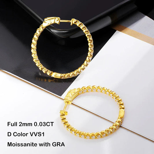 Sparkling Full 2mm 0.03CT D Color Moissanite Hoop Earrings For Women S925 Silver Plated 18K Rose Gold All Diamond Earring