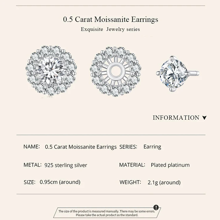 Classic Moissanite Stud Earrings 925 Silver Detachable Flower Earrings for Women D Color Lab Diamond Wedding Jewelry