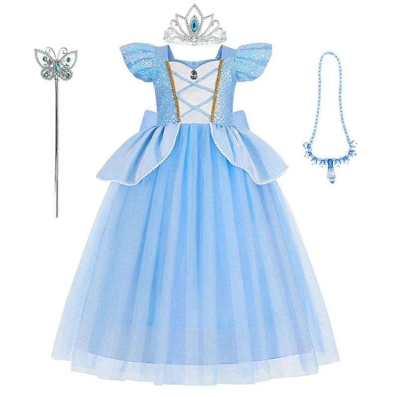 Cinderella Princess Ball Gown Fancy Birthday Rapunzel Belle Vestidos Party Dress Girls Costume Carnival Elegant Clothes