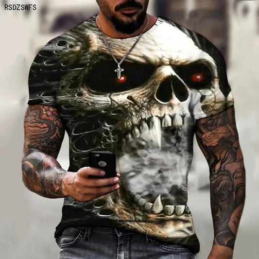Skull 3D Printed T-shirt with Horror Figure Men's Casual Oversized Short-sleeved Streetwear Hip-hop 3D Printed Top